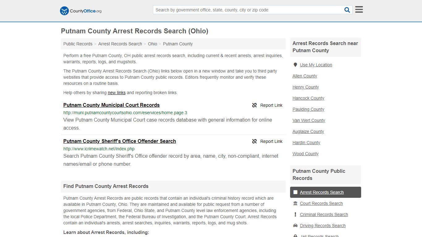 Arrest Records Search - Putnam County, OH (Arrests & Mugshots)
